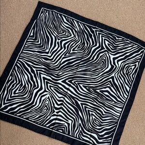 Vintage Large Square Zebra Print Black & White Polyester Scarf- 1988